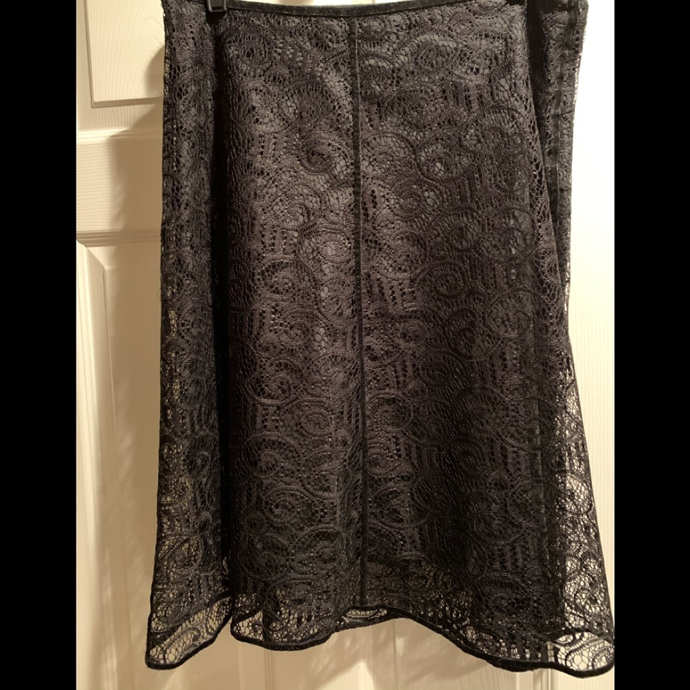 Max Studio knee length A Line lace skirt- Black